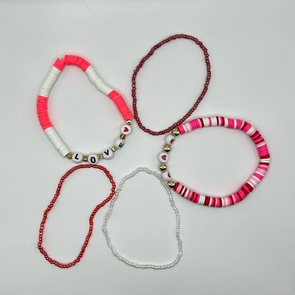 5PC Red and Pink Love Letter Bracelet Stack - Picture 3 of 4